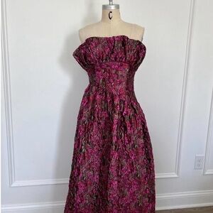 Elliatt Camellia Strapless Purplish Fuchsia Floral Jacquard Gown